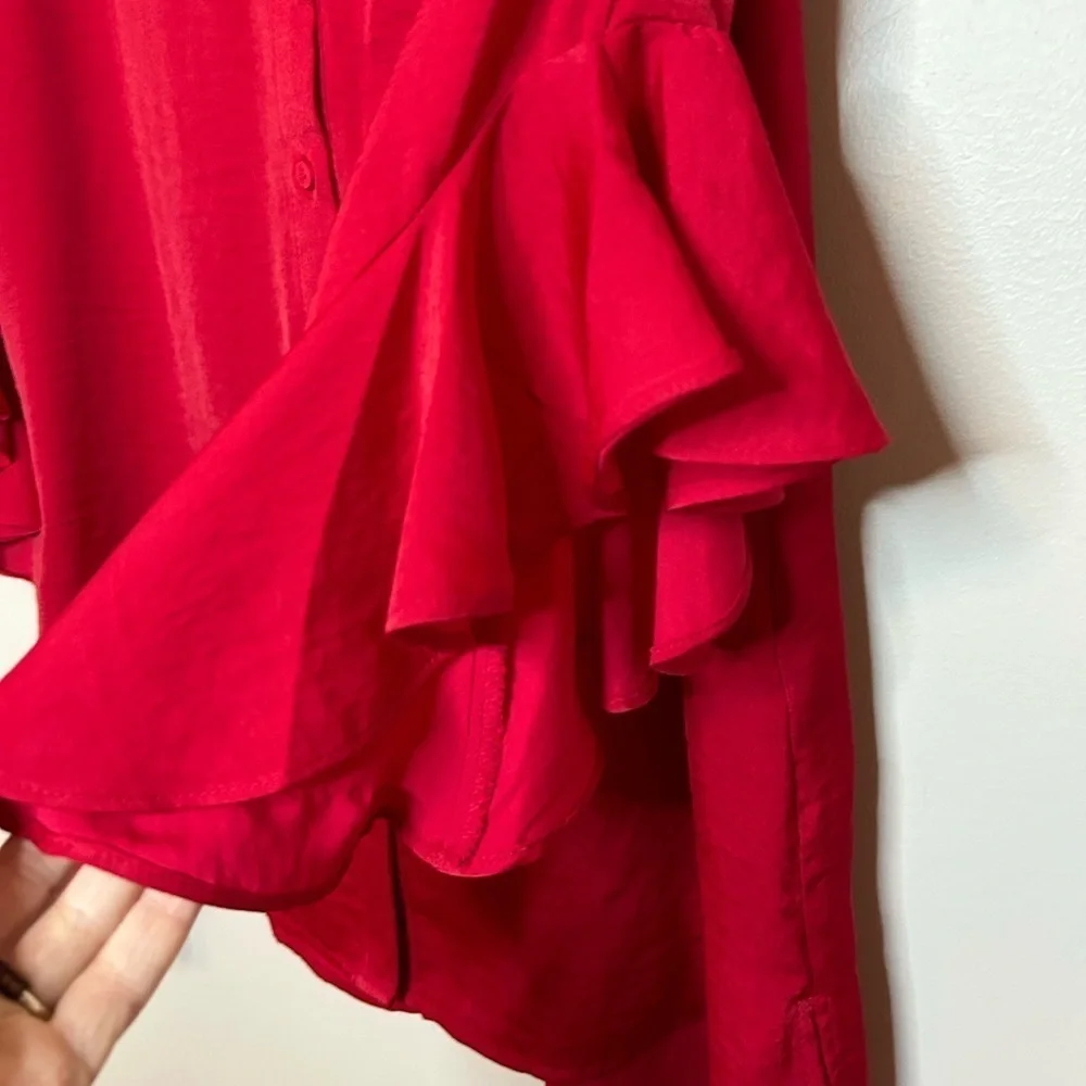 Red Ruffle Sleeve Blouse - Picture 6 of 6